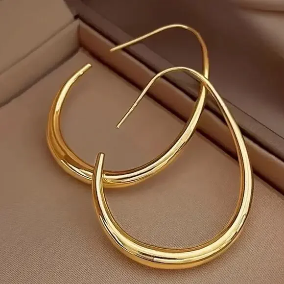 Gold Oval hoop earrings - Picture 1 of 2